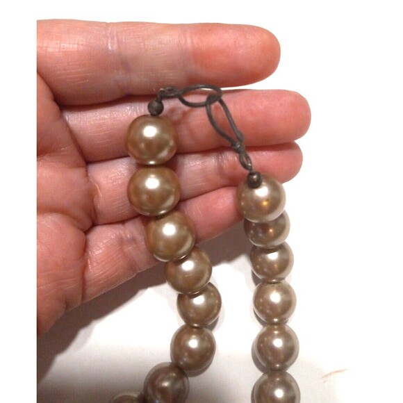 Large Champagne Colored Pearl Look Necklace Beads Hook and Hoop Closure Handmade - Picture 4 of 5